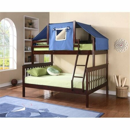 FIXTURESFIRST PD-122-3CP-755CP-B Twin & Full Size Mission Bunk Bed with Tent Kit - Cappuccino & Blue FI486585